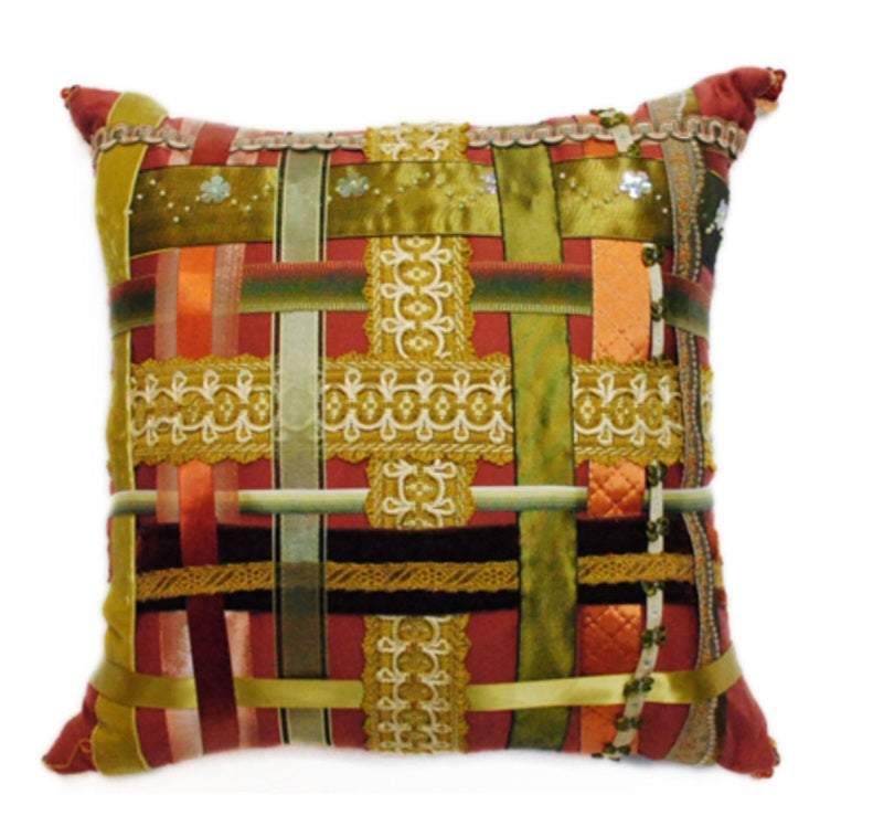 Chartreuse & Amber Vintage French Trim Pillow