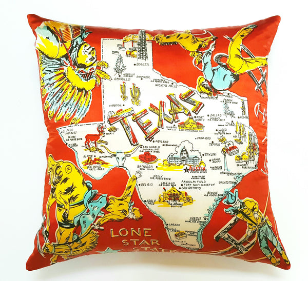 Vintage Texas Satin Souvenir Scarf Pillow Deborah Main