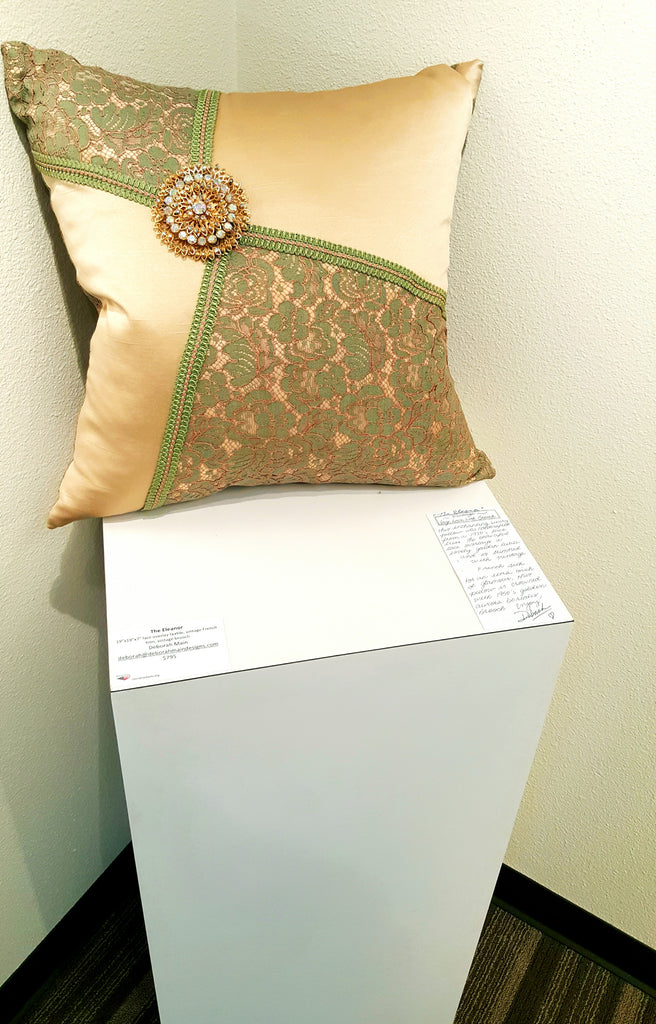 "The Eleanor" Textile Art Pillow with Vintage Brooch