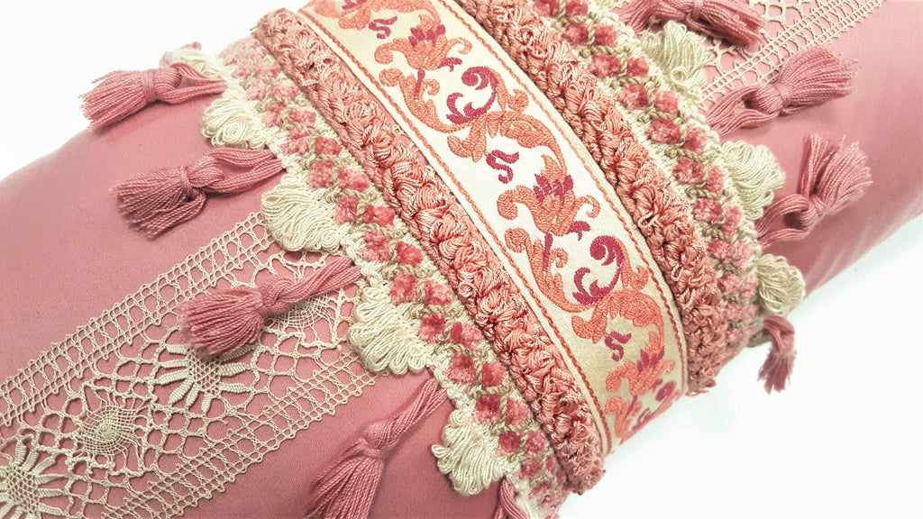 Soft Pink Vintage French Trim & Lace Pillow