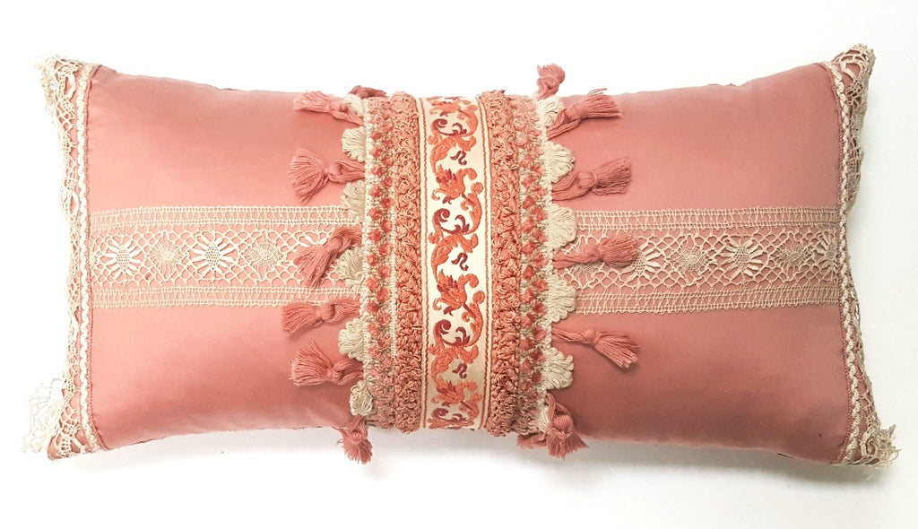 Soft Pink Vintage French Trim & Lace Pillow