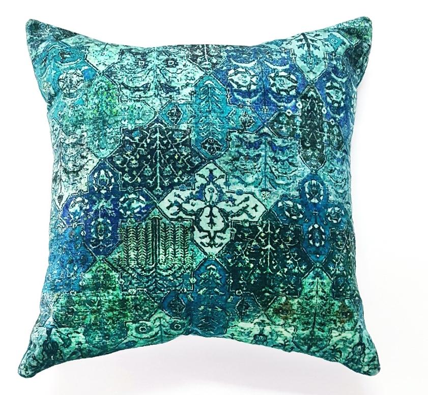 Printed Aqua Designer Velvet Pillow