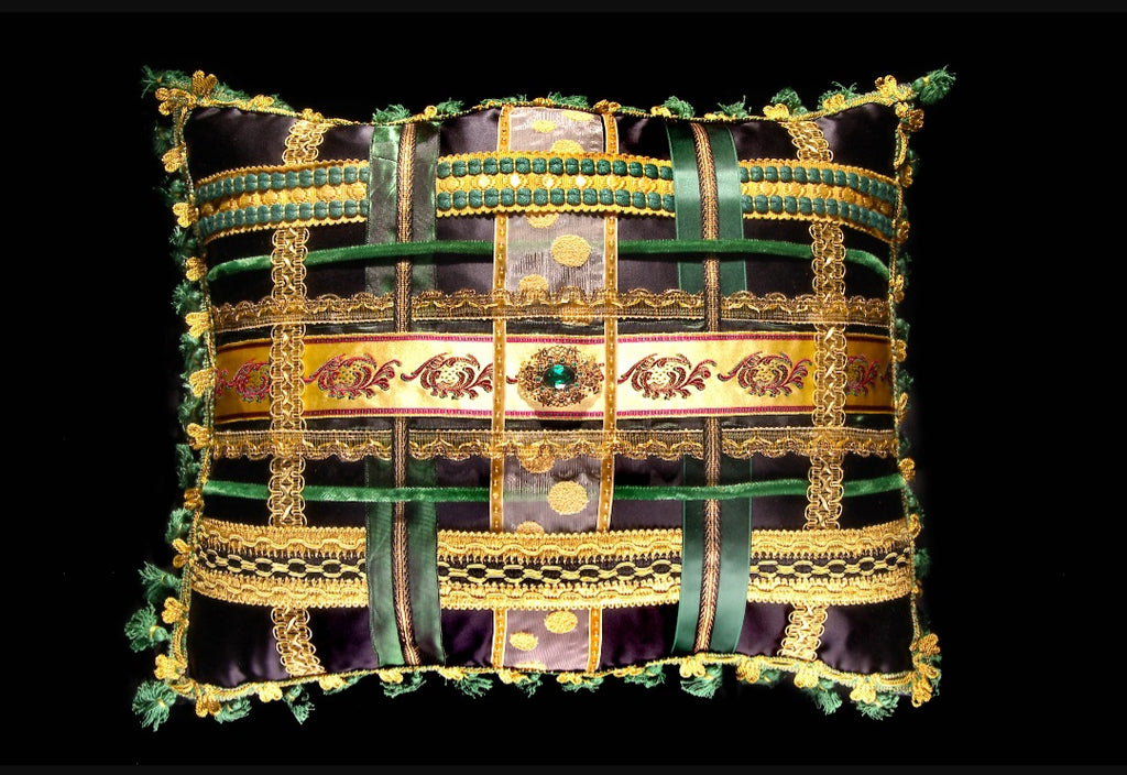 Gold & Green Vintage French Trim Pillow