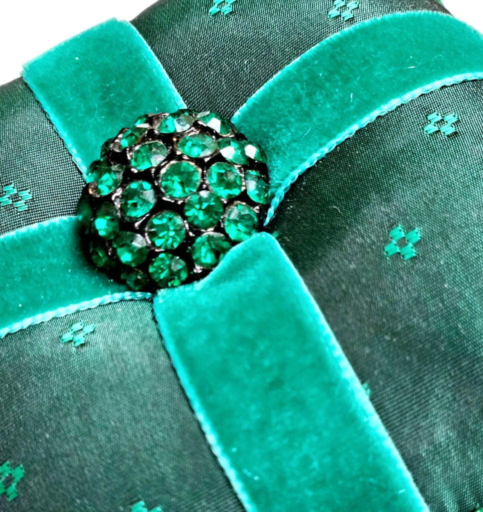 Vintage Green Rhinestone Button Pillow Ornament