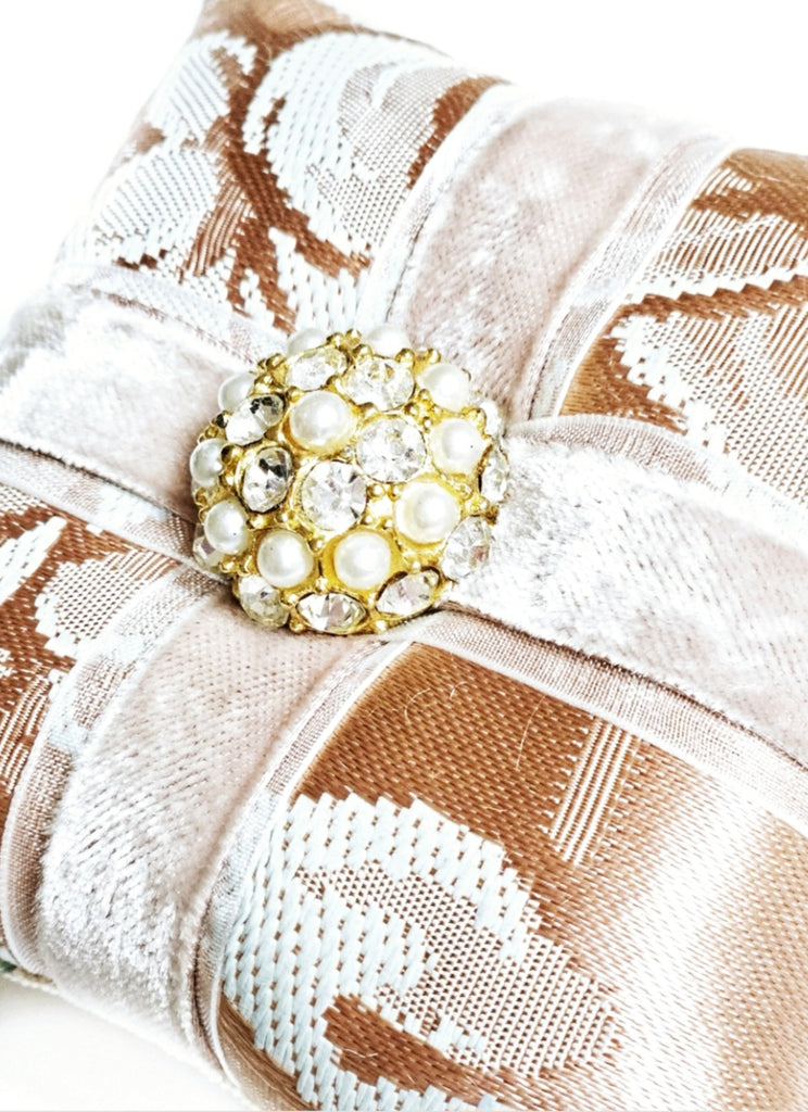 Vintage Peach Faux Pearl Button Pillow Ornament