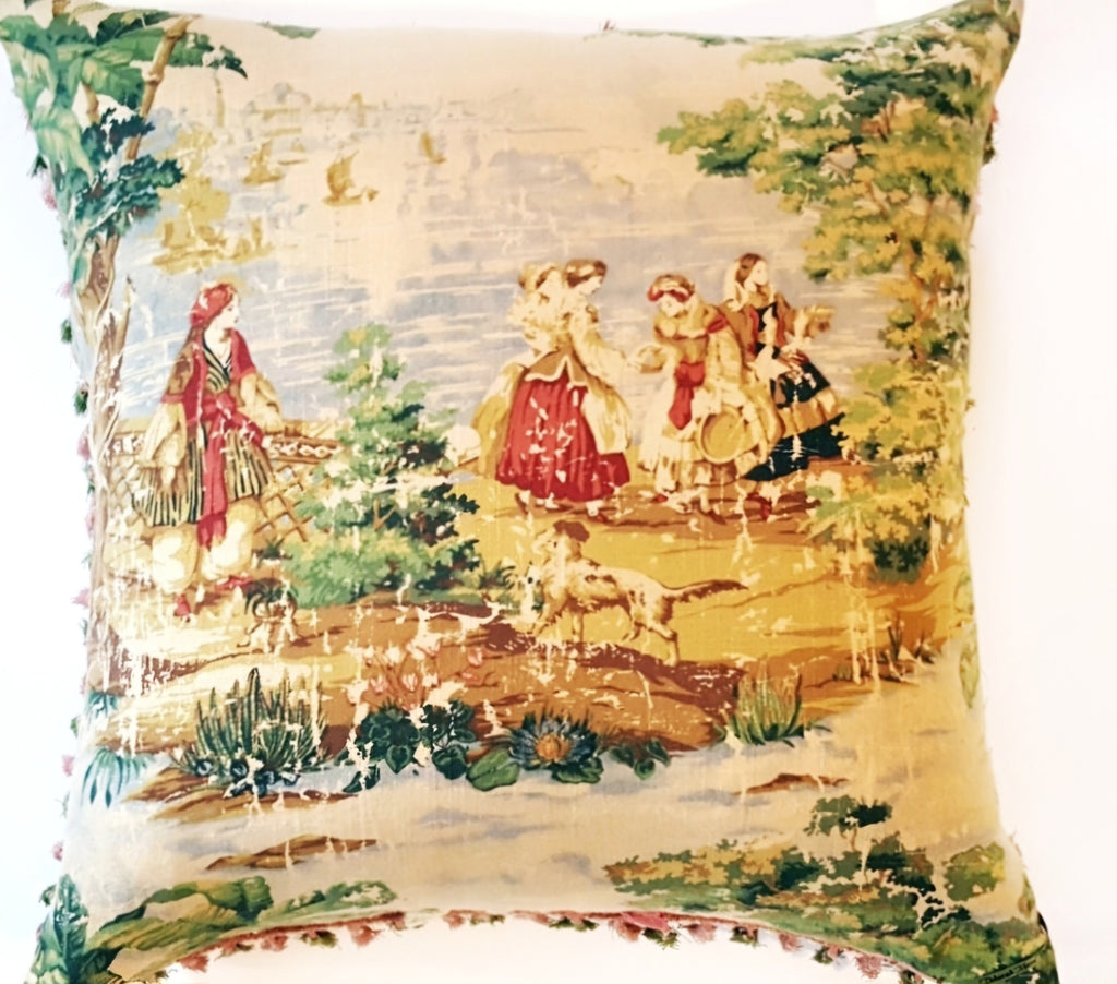 Vintage French Country Toile Pillow