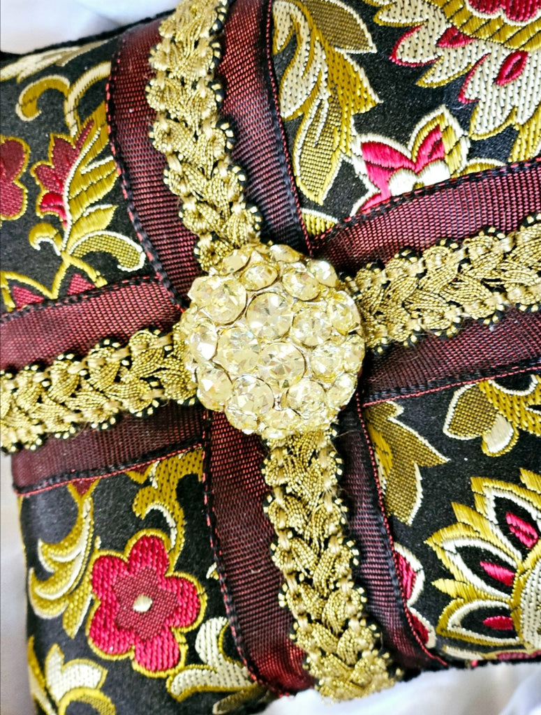 Vintage Antique-Gold Colored Rhinestone Button Holiday Pillow Ornament