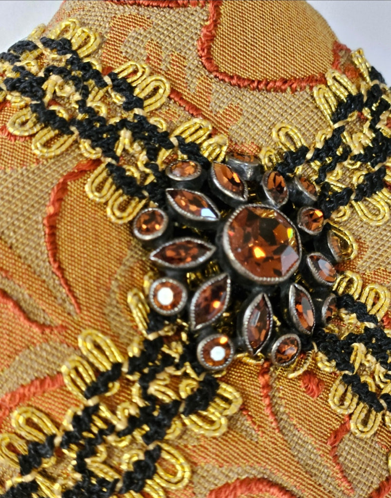 Vintage Amber & Black Rhinestone Button Holiday Pillow Ornament