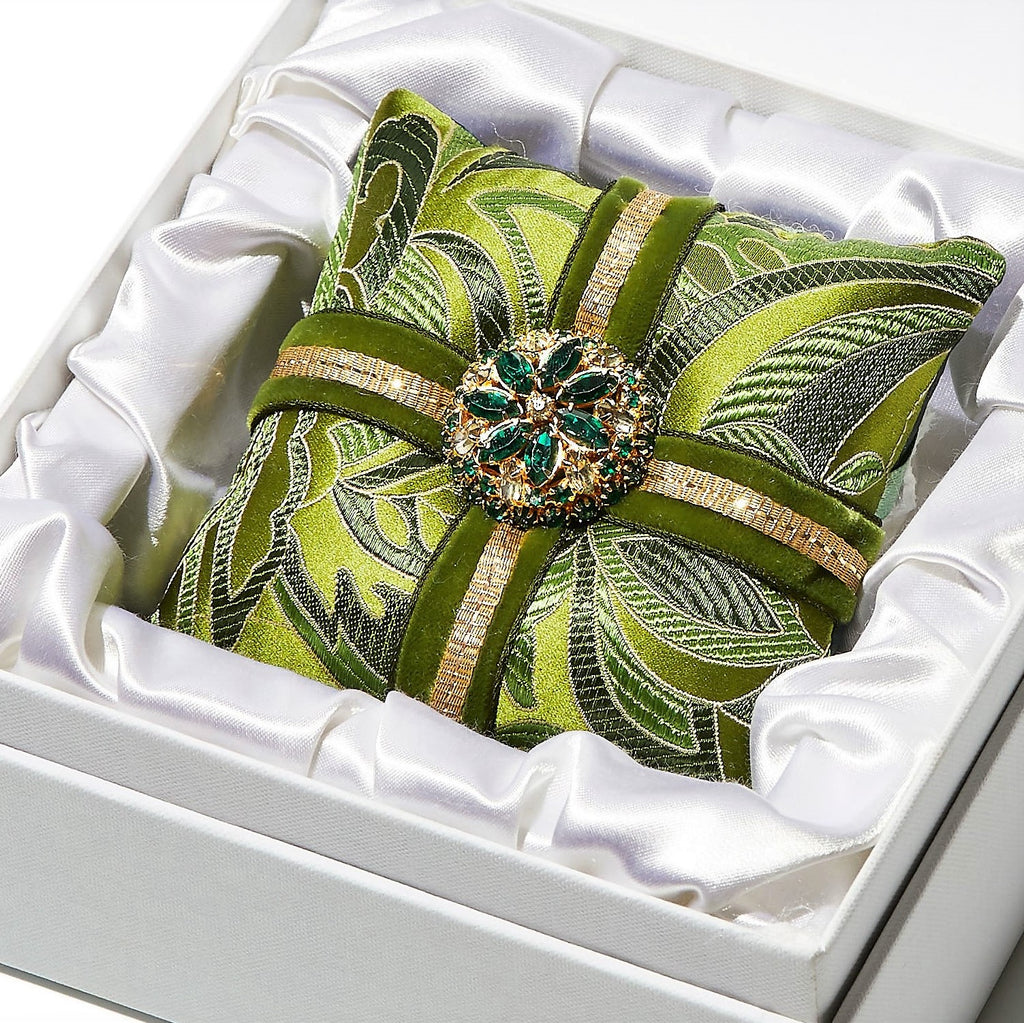 Green Paisley Silk Vintage Rhinestone Button Holiday Ornament