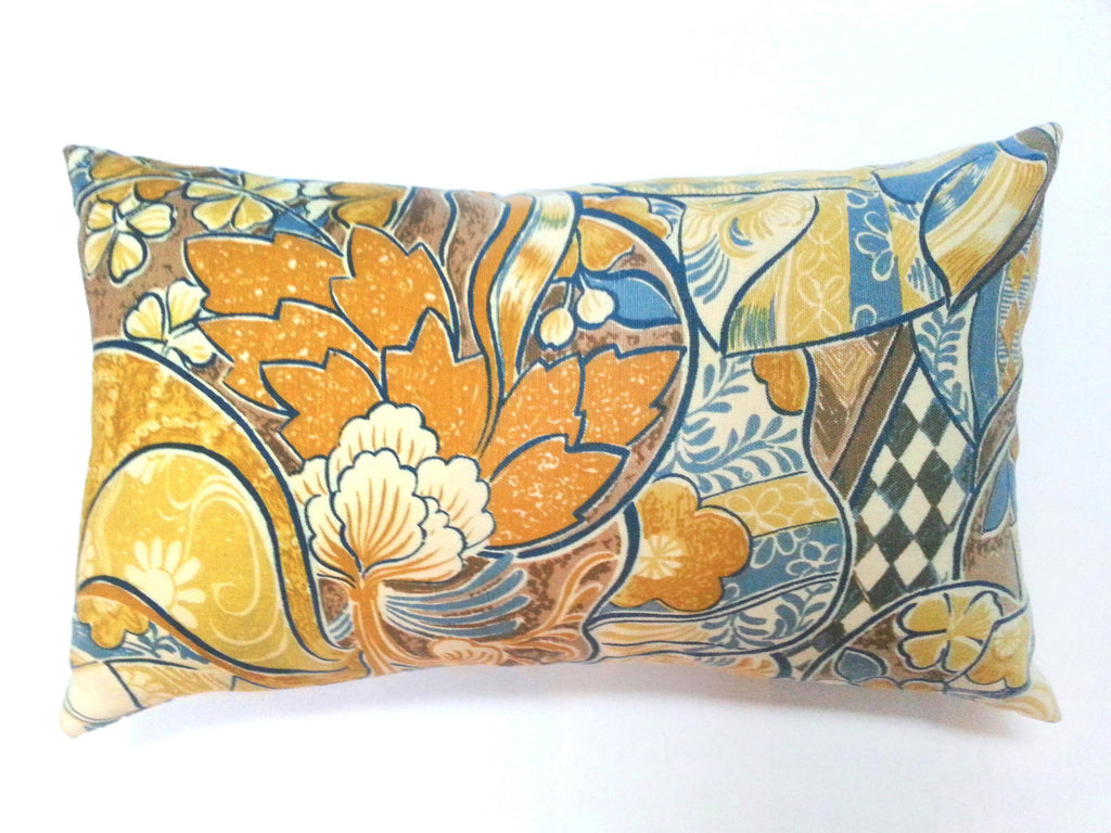 Vintage Blue and Yellow Block Print Pillow