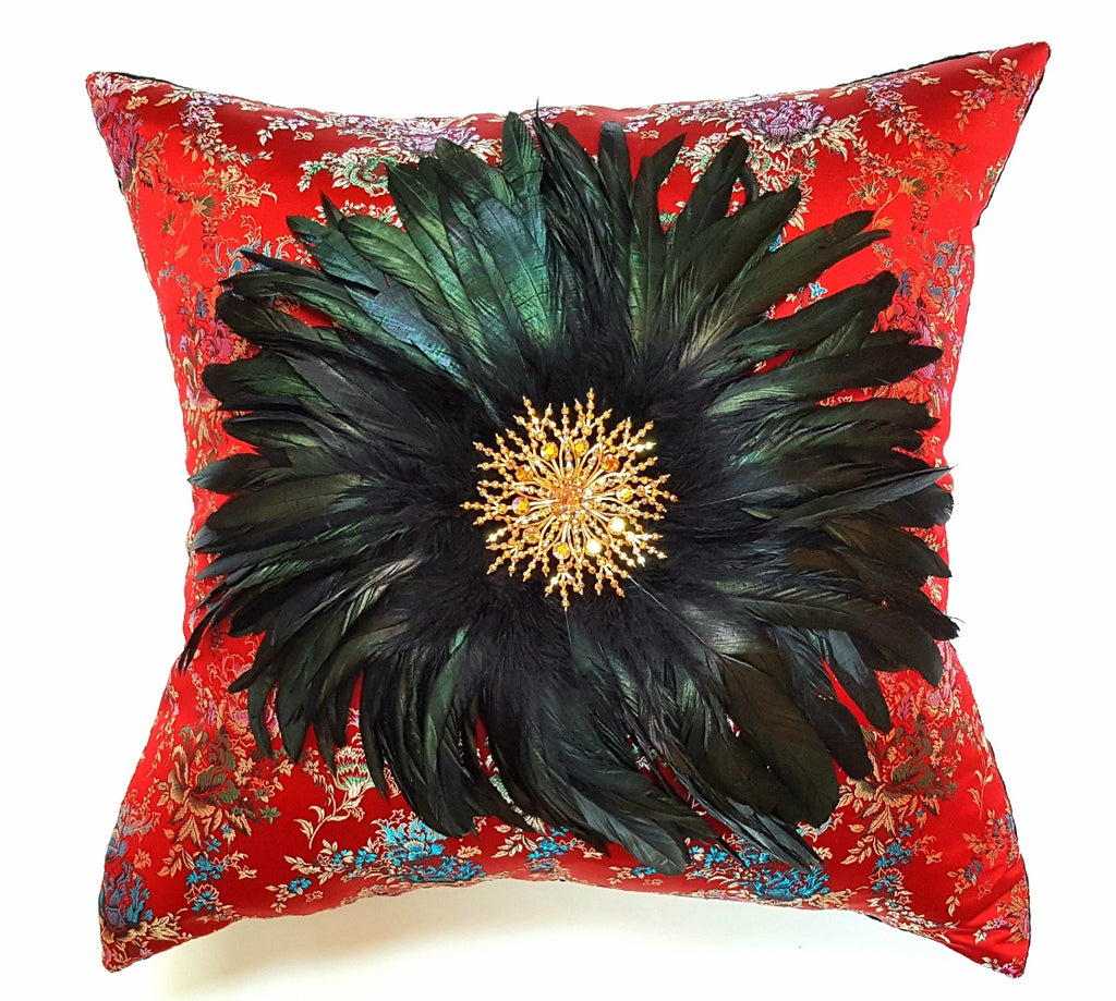 "The Sophia" Textile Art Pillow with Vintage Brooch
