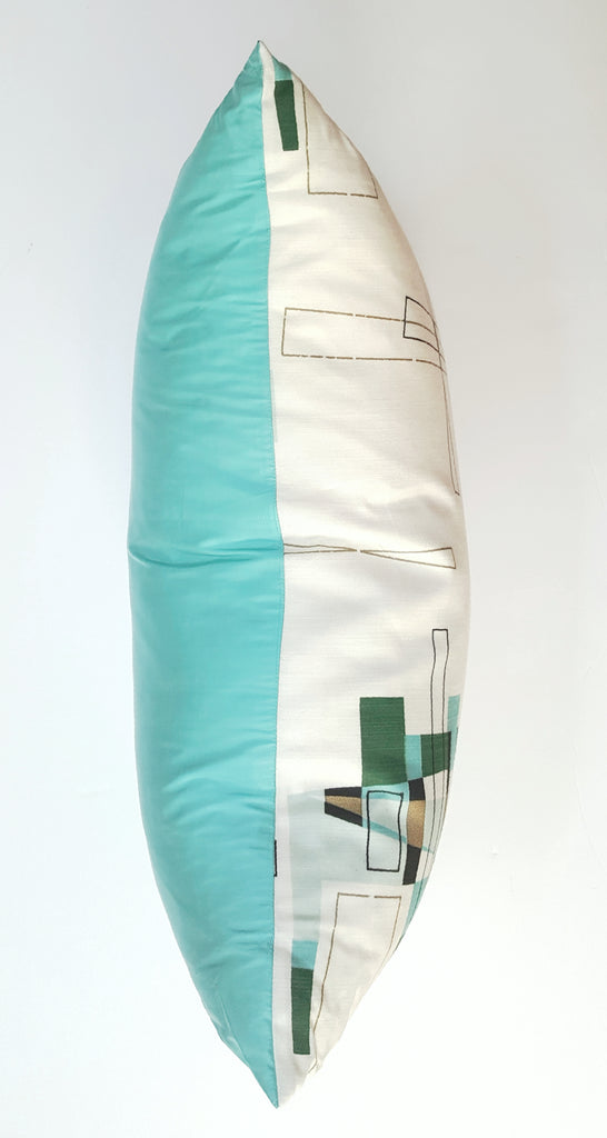 Vintage Off-White Aqua Geometric Pillow