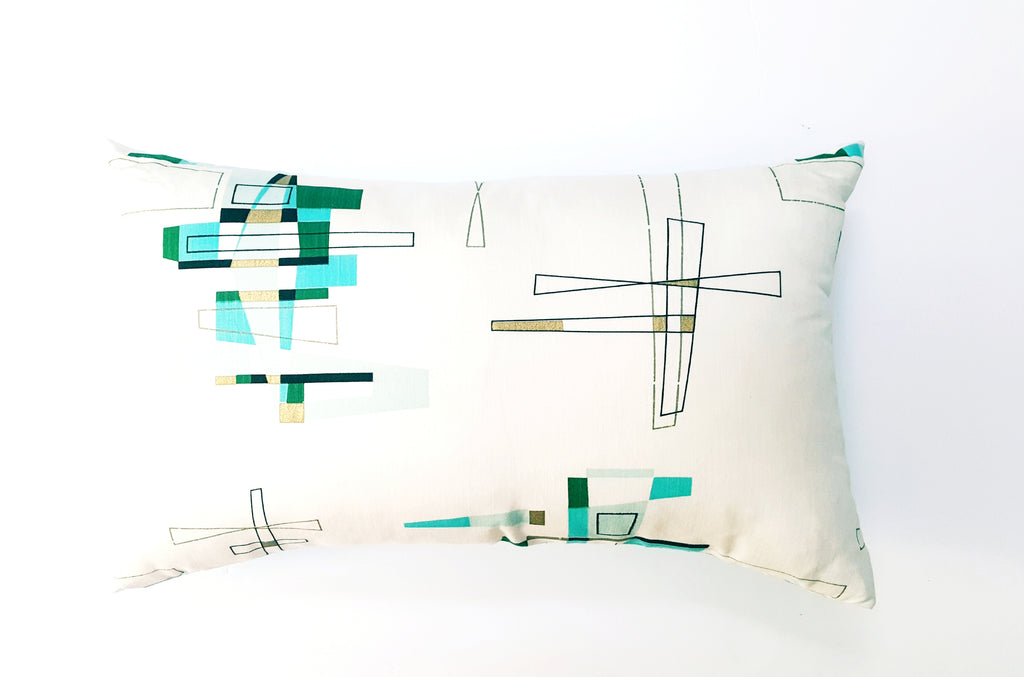 Vintage Off-White Aqua Geometric Pillow