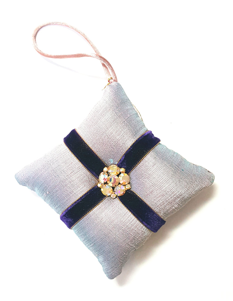 Light Purple Silk Vintage Rhinestone Button Holiday Ornament