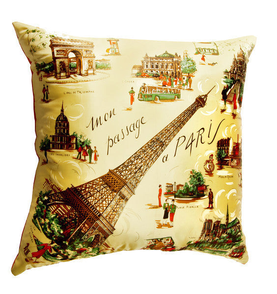 Vintage Paris Satin Scarf Pillow