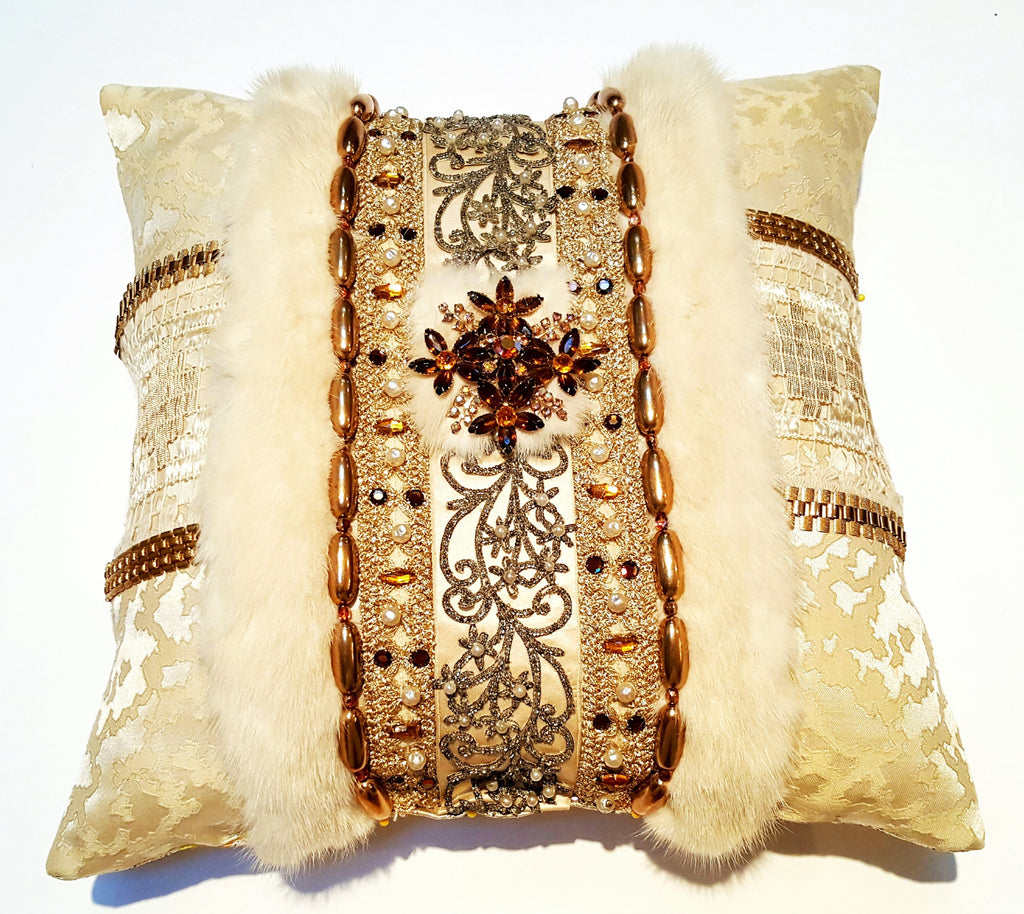 "The Anastasia" Mixed Media Art Pillow with Vintage Brooch