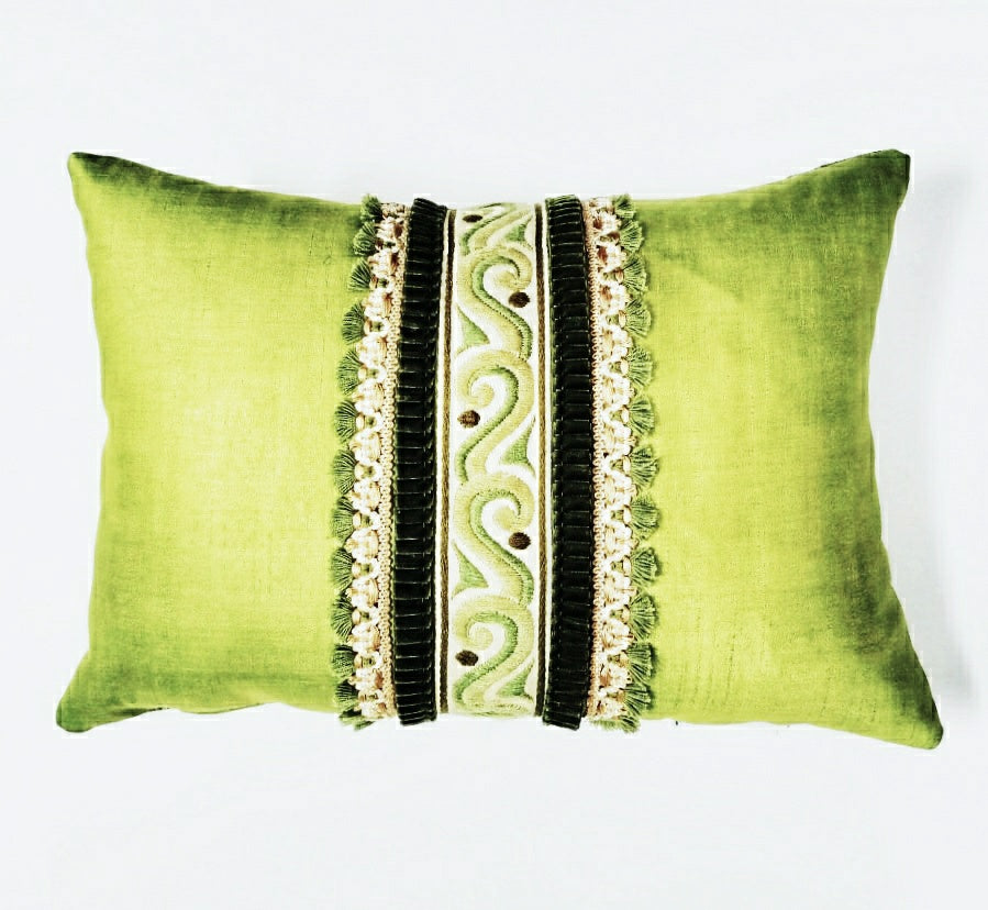 Spring Green Vintage French Trim Pillow