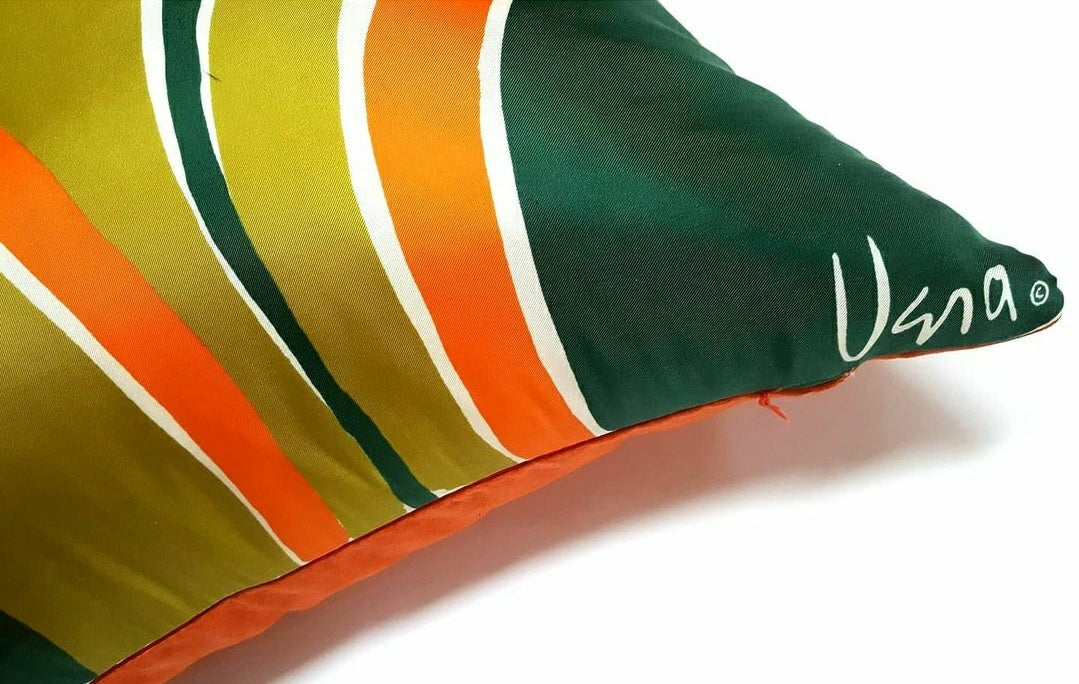 Vintage Orange and Green Silk Scarf Pillow - Deborah Main
